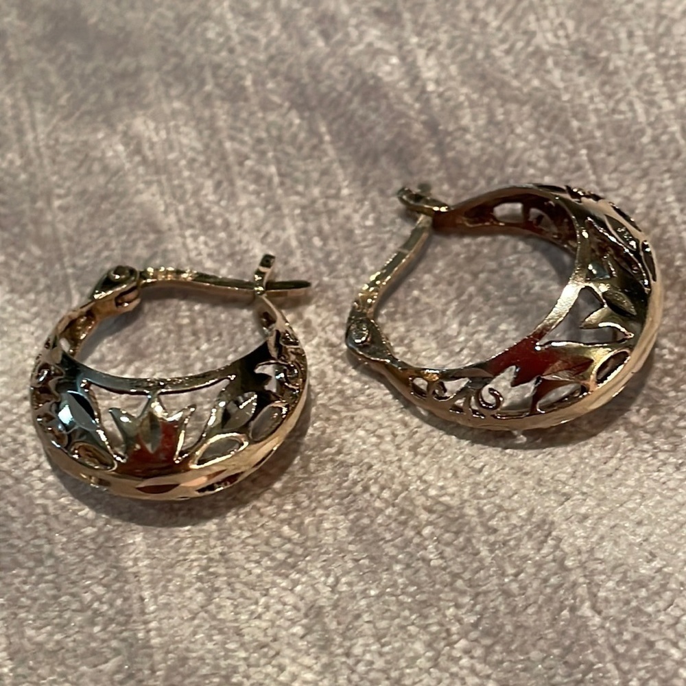 Vintage Filigree Gold Vermeil Sterling Silver 925 Hoop Earrings